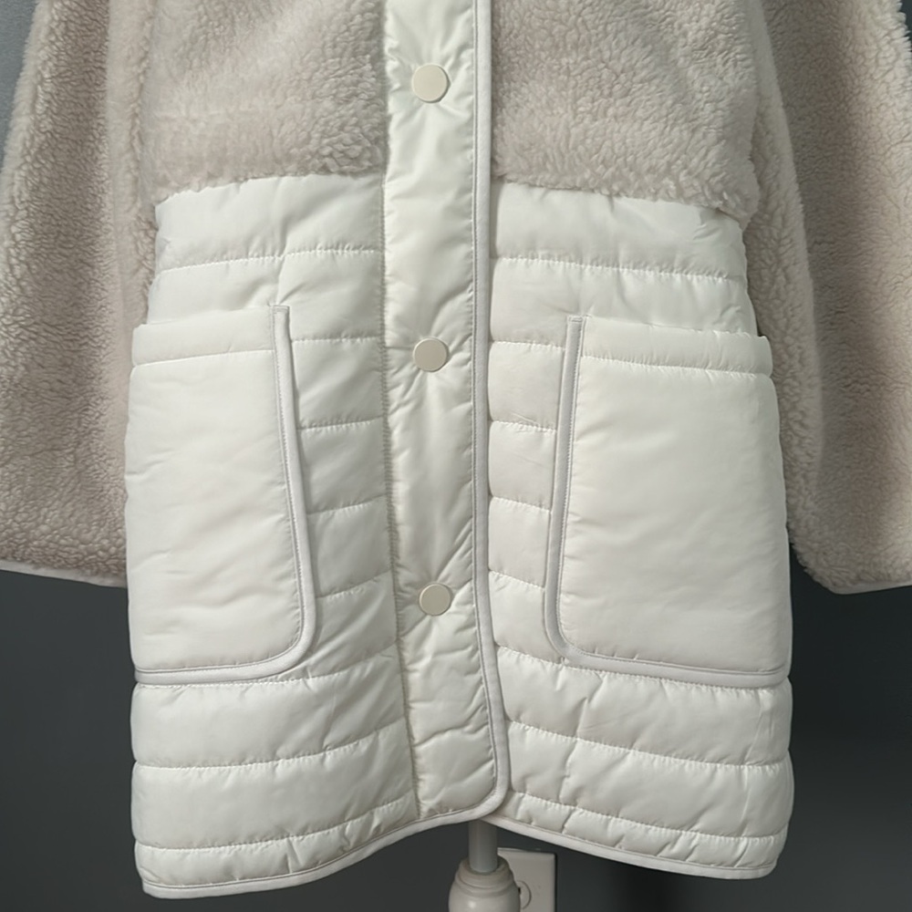 Sherpa Mixed Media Puffer Coat Size L - Picture 12 of 16